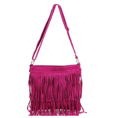 Pippa Suede Leather Tassle Crossbody Bag - Fuchsia