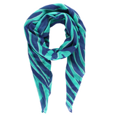 Zebra and Lightning Bolt Print Cotton Scarf - Turquoise Blue
