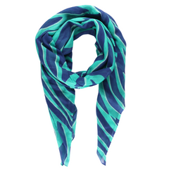 Zebra and Lightning Bolt Print Cotton Scarf - Turquoise Blue