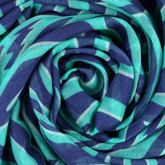 Zebra and Lightning Bolt Print Cotton Scarf - Turquoise Blue