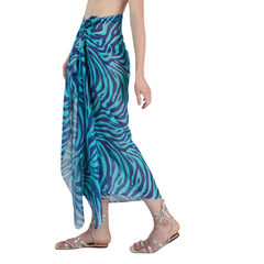 Zebra and Lightning Bolt Print Cotton Scarf - Turquoise Blue