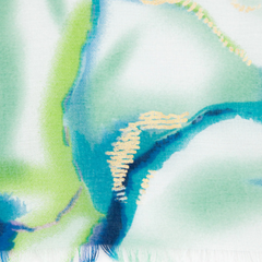 Tie Dye Wave Print Lime Scarf with Gold Metallic Foil – Lightweight Fringed Viscose Wrap