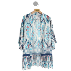 Mandala Print Short Kimono - Light Blue