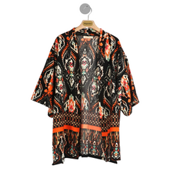 Mandala Print Short Kimono - Orange Black