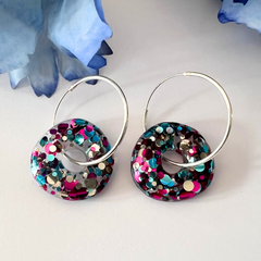 Handmade Sparkling Confetti Round Donut Earrings