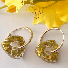 Handmade Sparkling Confetti Golden Triangle Donut Earrings