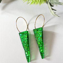 Handmade Green Glitter Triangular Earrings