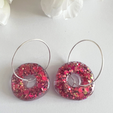 Handmade Sparkling Confetti Pink Glitter Round Donut Earrings
