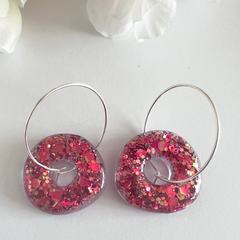 Handmade Sparkling Confetti Pink Glitter Round Donut Earrings