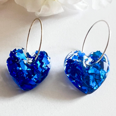 Handmade Electric Blue Glitter Heart Earrings