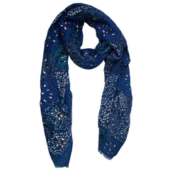 Blue Petal Print Scarf with Metallic Detail