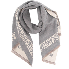 Grey/Light Pink, Leopard Heavyweight Scarf