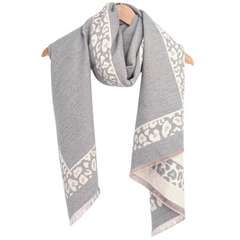 Grey/Light Pink, Leopard Heavyweight Scarf