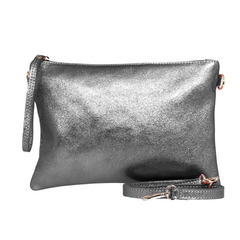 Marci Metallic Gun Metal Leather Bag