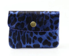 Leather Leopard Print Purse - Royal Blue