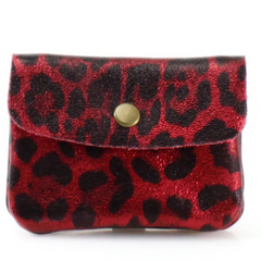 Leather Leopard Print Purse - Red