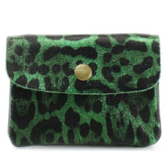 Leather Leopard Print Purse - Green