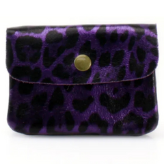 Leather Leopard Print Purse - Purple