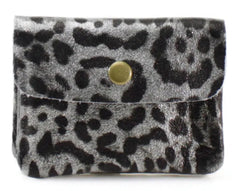 Leather Leopard Print Purse - Silver