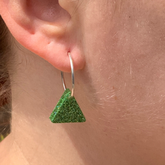 Handmade Green Glitter Triangle Earrings