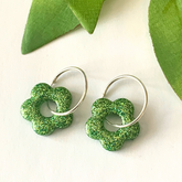 Handmade Green Glitter Flower Earrings