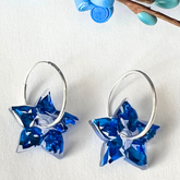 Handmade Sparkling Electric Blue Glitter Foil Flower Star Earrings