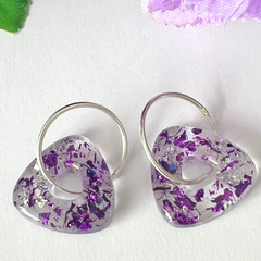 Handmade Sparkling Silver Purple Triangle Donut Earrings