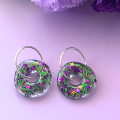 Handmade Sparkling Multicolour Glitter Round Donut Earrings