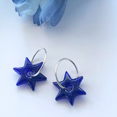 Handmade Sparkling Electric Blue Star Earrings
