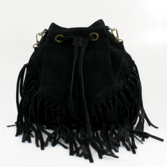 Lulu Real Suede Bucket Bag - Black Bag