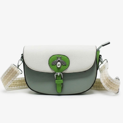 Brooke - Bejewelled Bee Textured Saddle Crossbody Shoulder Handbag | White Faux Leather