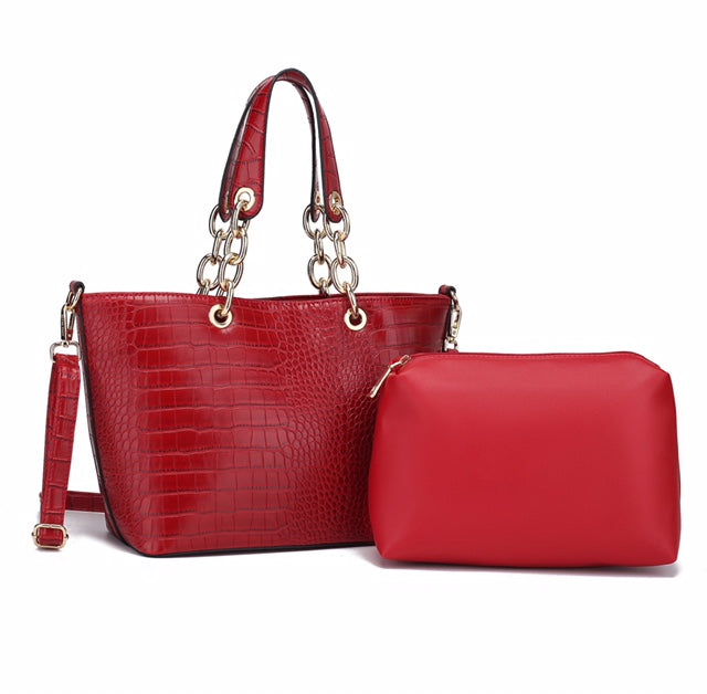 Deep Red Croc Style 2 Piece Bag Set - Majestico Gifts