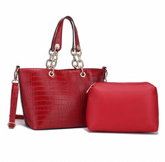 Deep Red Croc Style 2 Piece Bag Set - Majestico Gifts