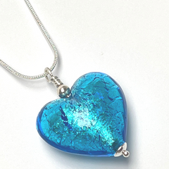 Murano Glass Heart Large Pendant - Bright Blue Crackle - Majestico Gifts