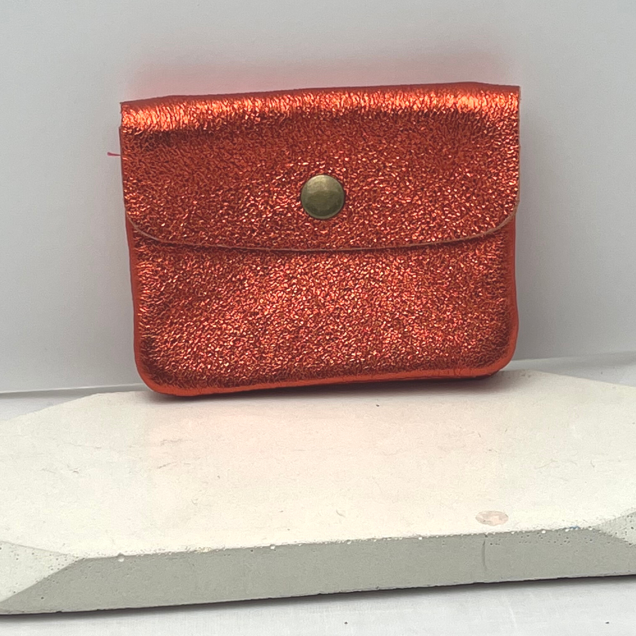 Genuine Leather Coin/Card Purse - Made in Italy - Metallic Orange - Majestico Gifts