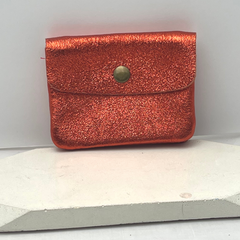 Genuine Leather Coin/Card Purse - Made in Italy - Metallic Orange - Majestico Gifts
