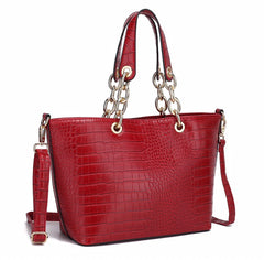 Deep Red Croc Style 2 Piece Bag Set - Majestico Gifts
