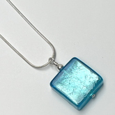 Murano Glass Square Pendant - Aqua Blue Crackle - Majestico Gifts