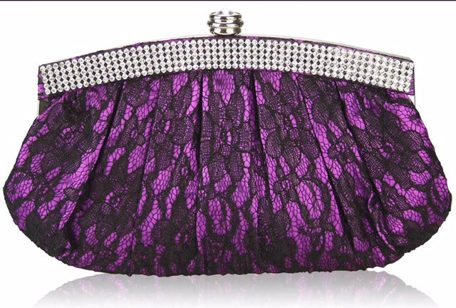 Purple Satin Lace Clutch Bag - Majestico Gifts