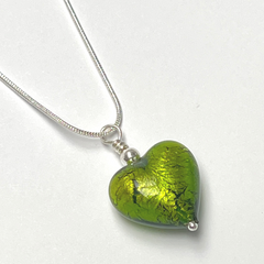 Murano Glass Heart Pendant - Chartreuse Crackle - Majestico Gifts