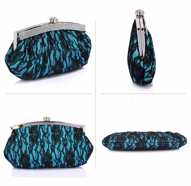 Turquoise Satin Lace Clutch Bag - Majestico Gifts