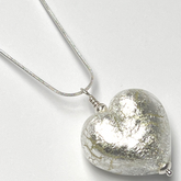 Murano Glass Heart Large Pendant - Silver Crystal - Majestico Gifts