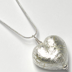 Murano Glass Heart Large Pendant - Silver Crystal - Majestico Gifts
