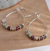 Silver Wire Teardrop Earrings with Pink Mix Beads