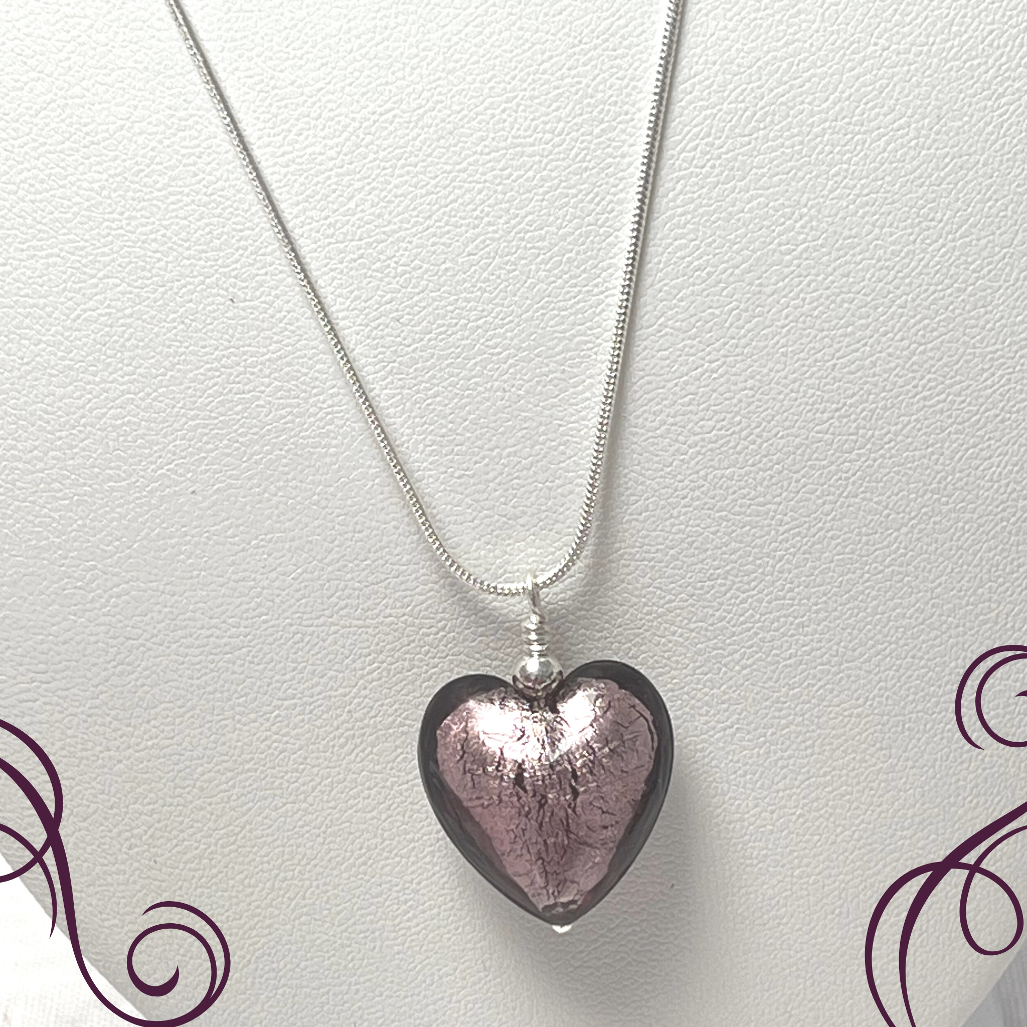 Murano Glass Heart Pendant - Amethyst - Majestico Gifts