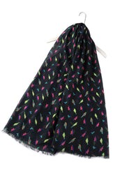 Bright Mini Bird Print Scarf - Black - Majestico Gifts