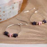 Silver Wire Teardrop Earrings with Pink and Purple Stars