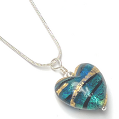 Murano Glass Heart Pendant - Turquoise Tiger - Majestico Gifts