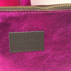 Stella - Leather Metallic Handbag with Pouch - Fuchsia Pink