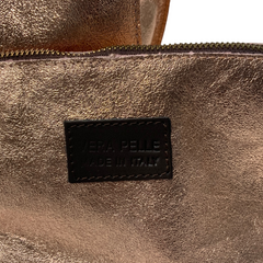 Stella - Leather Metallic Handbag with Pouch - Bronze